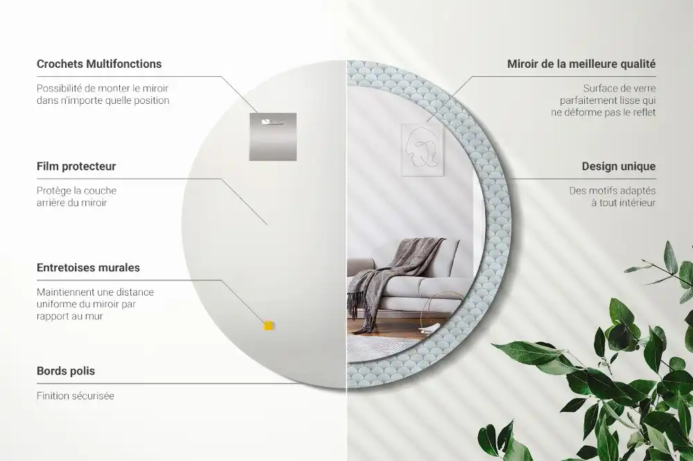 Miroir rond avec décoration motif rétro vintage