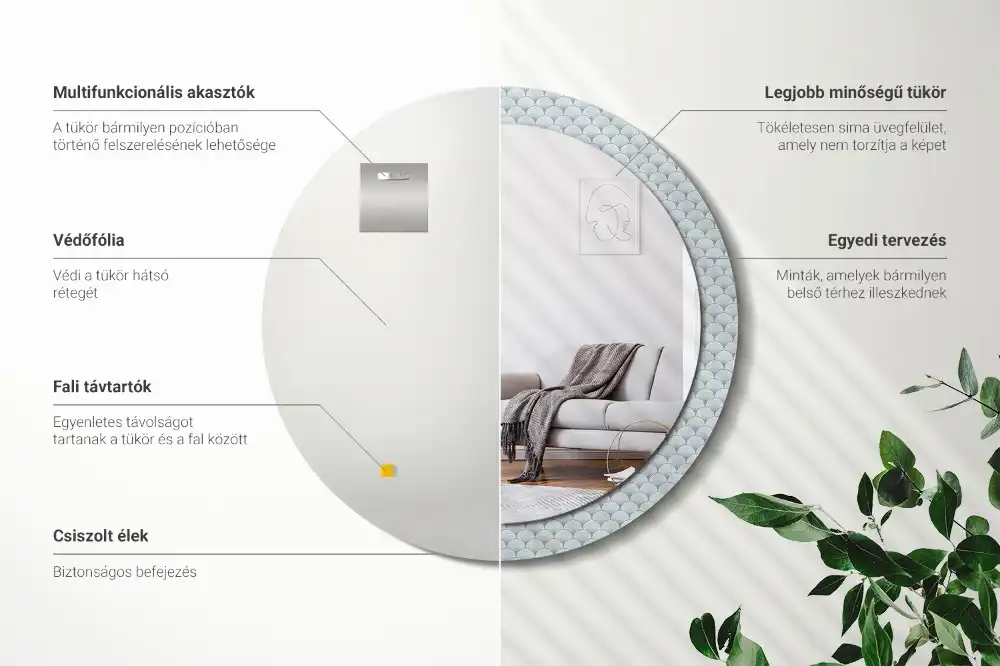 Miroir rond avec décoration motif rétro vintage