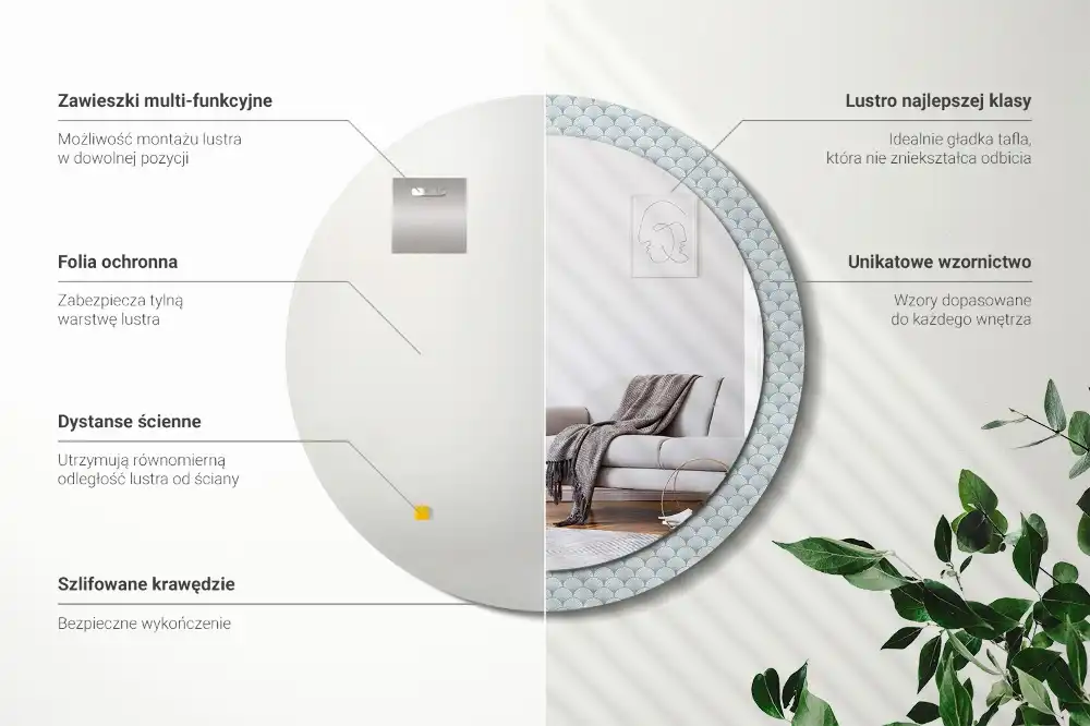 Miroir rond avec décoration motif rétro vintage