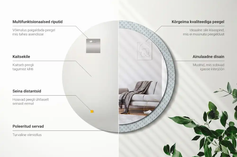 Miroir rond avec décoration motif rétro vintage