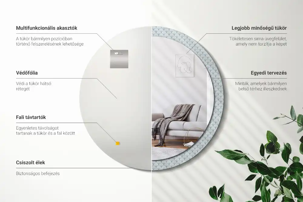 Miroir rond avec décoration motif rétro vintage