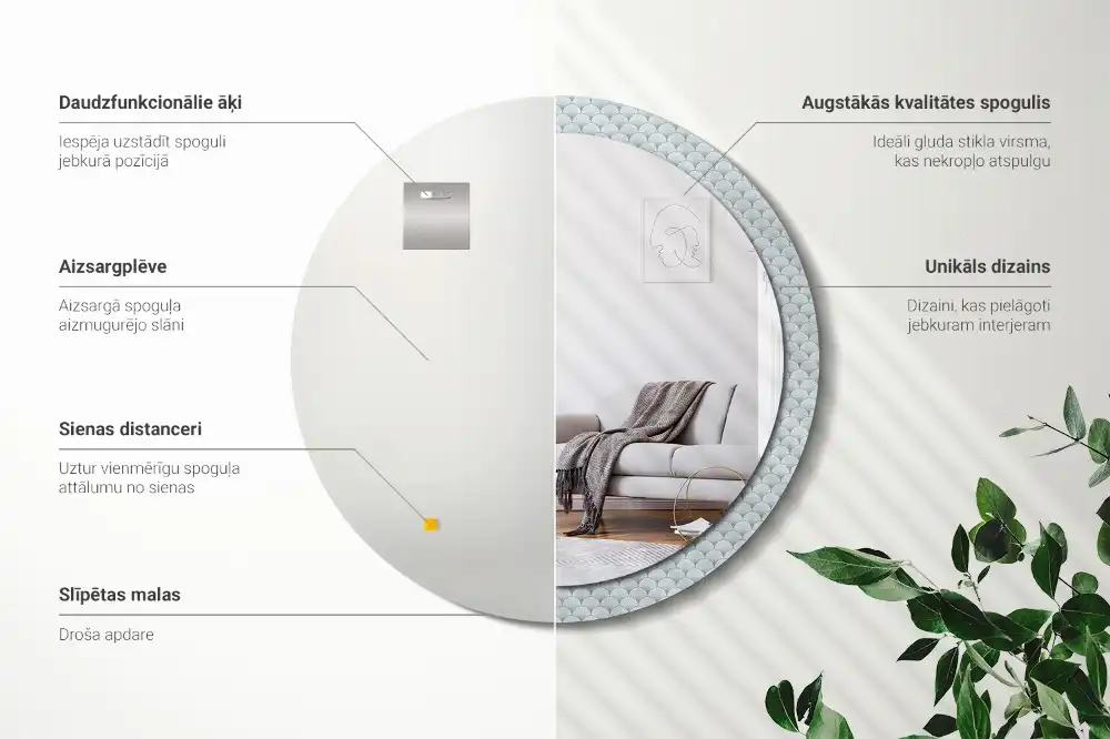 Miroir rond avec décoration motif rétro vintage