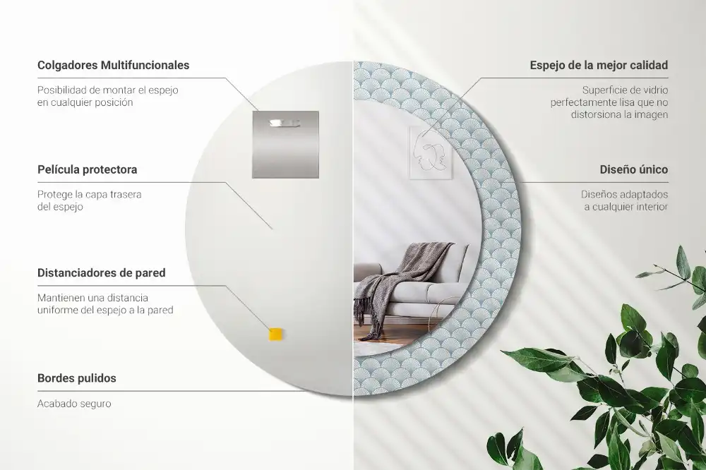 Miroir rond avec décoration motif rétro vintage