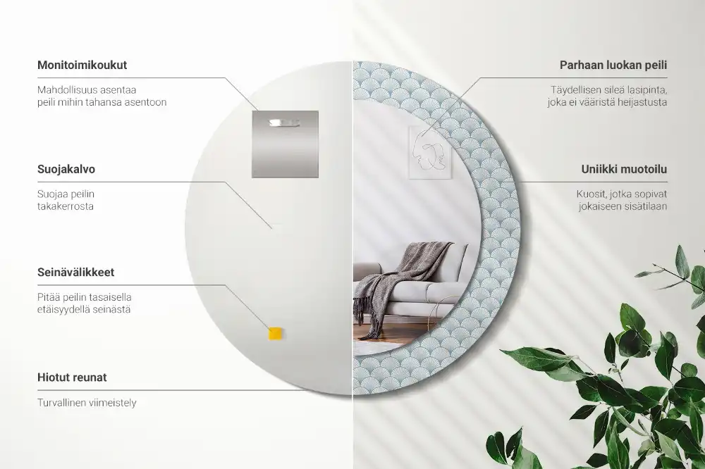 Miroir rond avec décoration motif rétro vintage
