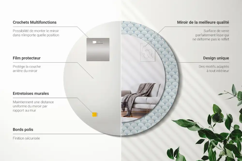 Miroir rond avec décoration motif rétro vintage