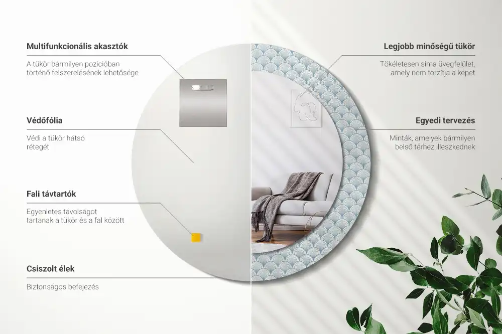 Miroir rond avec décoration motif rétro vintage