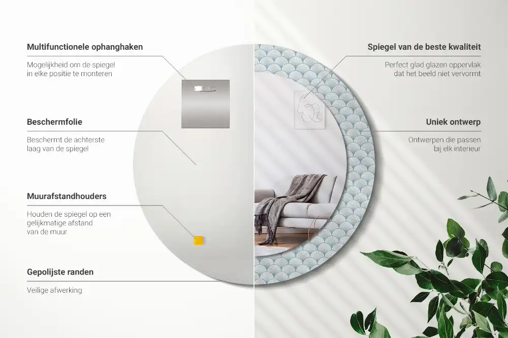 Miroir rond avec décoration motif rétro vintage