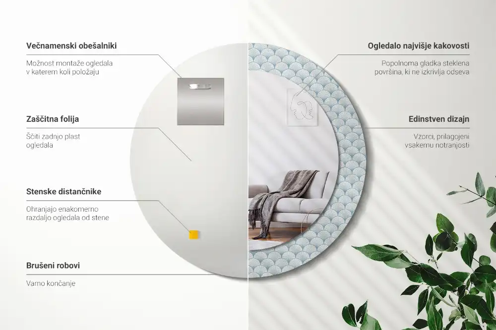 Miroir rond avec décoration motif rétro vintage