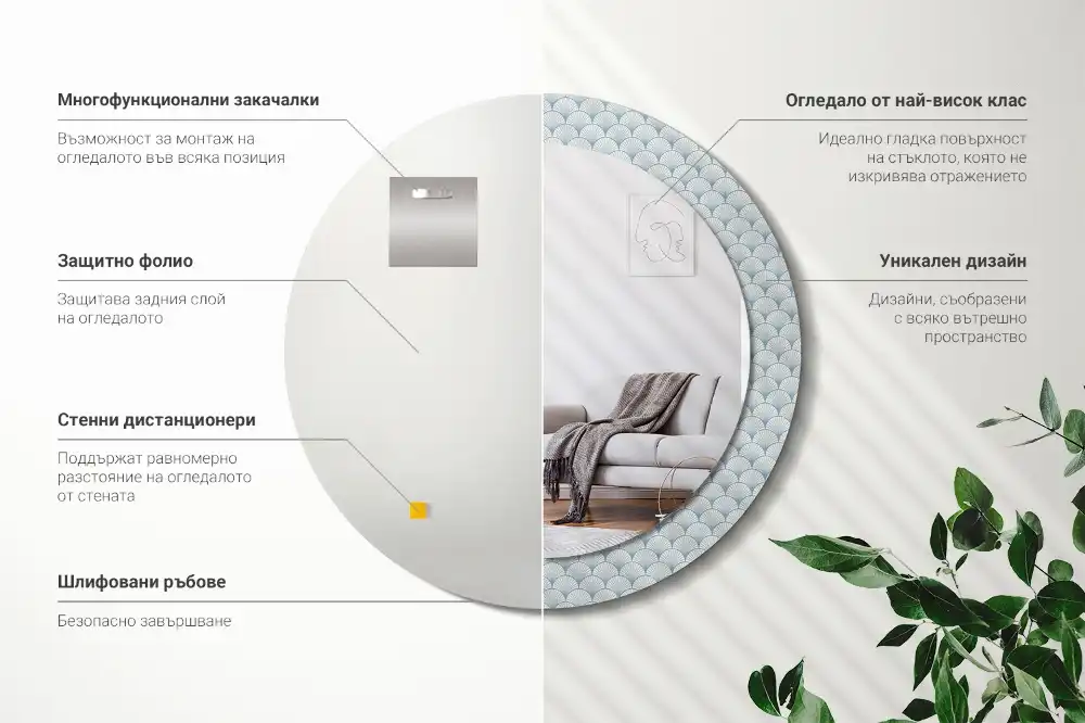 Miroir rond avec décoration motif rétro vintage