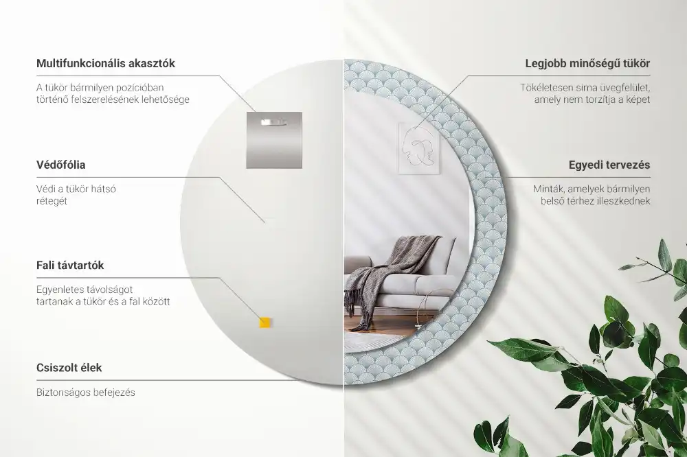 Miroir rond avec décoration motif rétro vintage