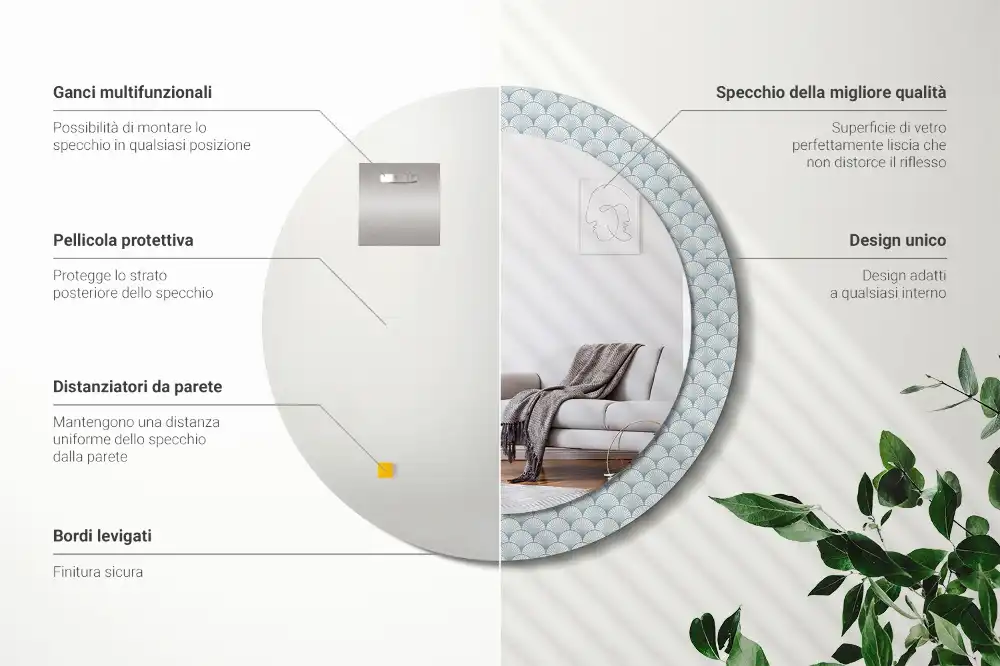 Miroir rond avec décoration motif rétro vintage