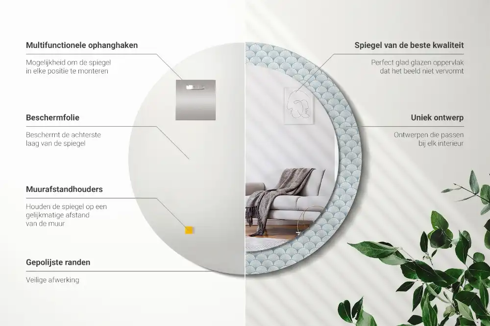 Miroir rond avec décoration motif rétro vintage