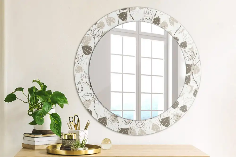 Miroir rond imprimé abstrait floral