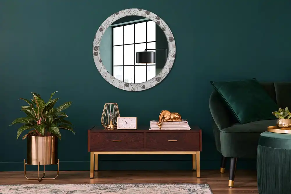 Miroir rond imprimé abstrait floral