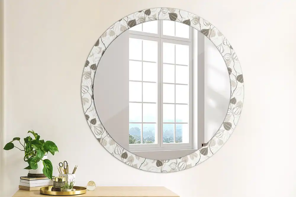 Miroir rond imprimé abstrait floral