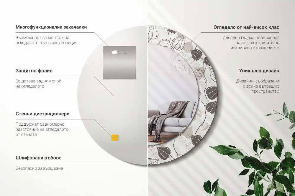 Miroir rond imprimé abstrait floral