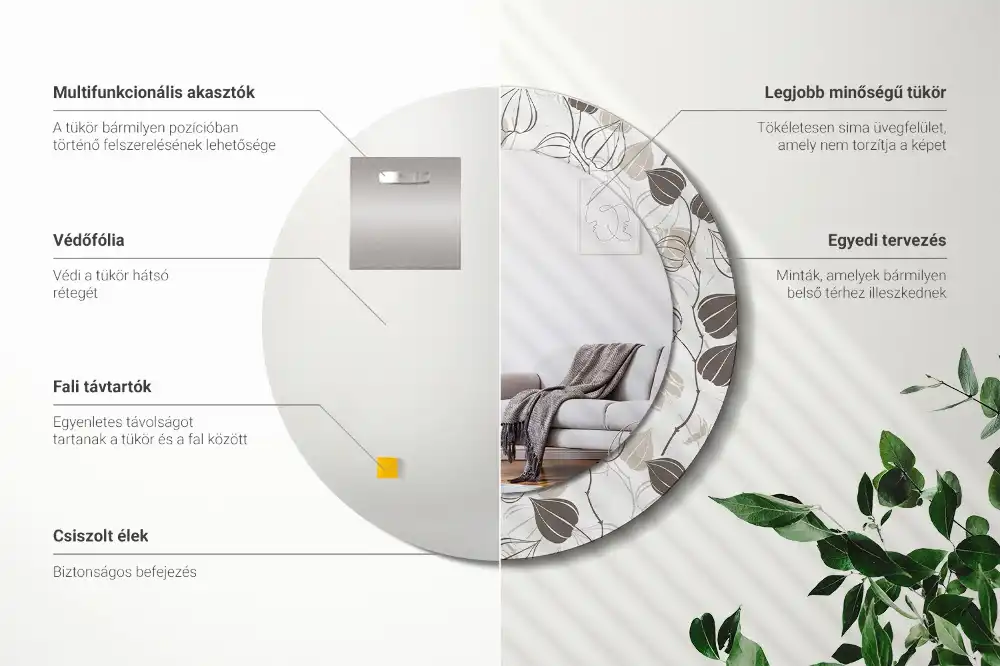 Miroir rond imprimé abstrait floral