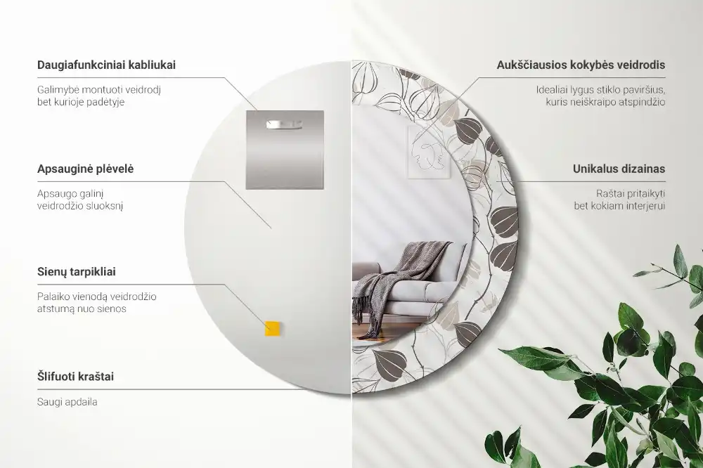 Miroir rond imprimé abstrait floral