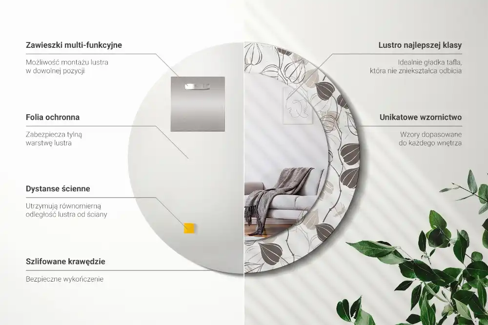 Miroir rond imprimé abstrait floral