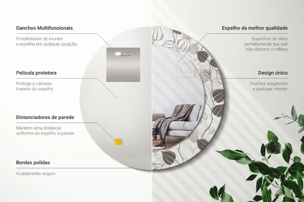 Miroir rond imprimé abstrait floral