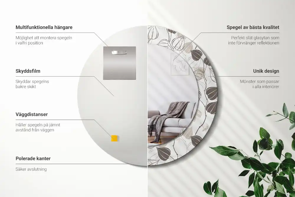 Miroir rond imprimé abstrait floral