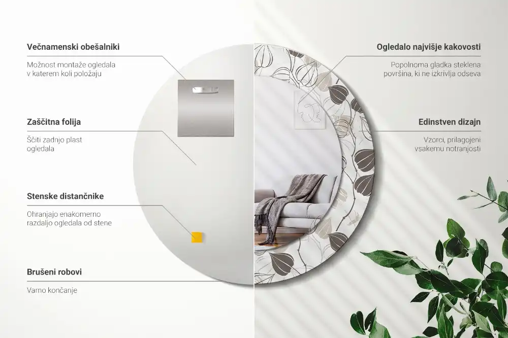 Miroir rond imprimé abstrait floral