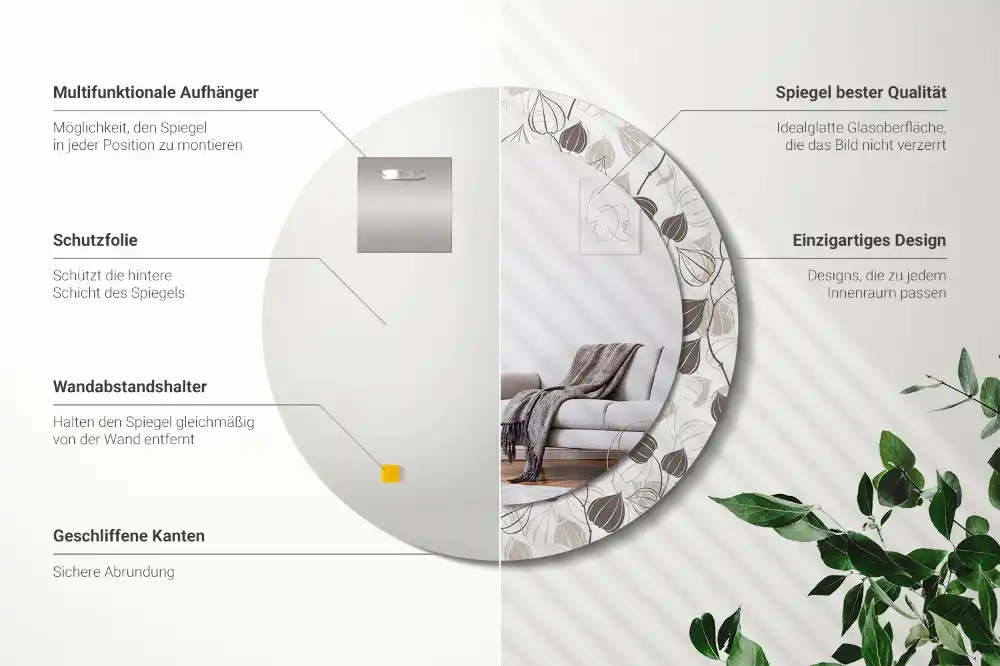 Miroir rond imprimé abstrait floral