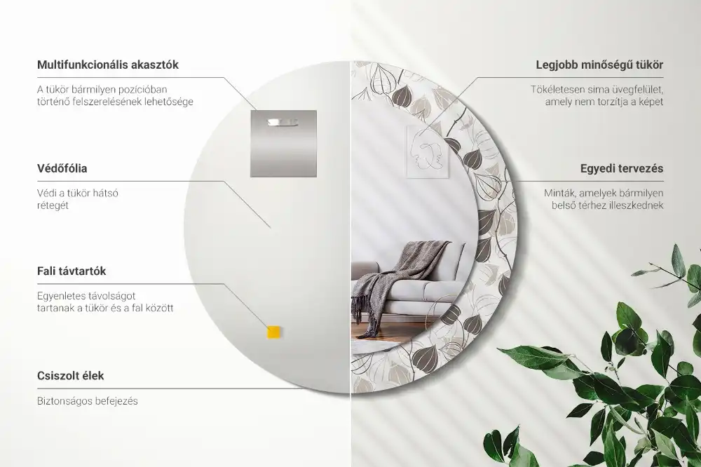 Miroir rond imprimé abstrait floral