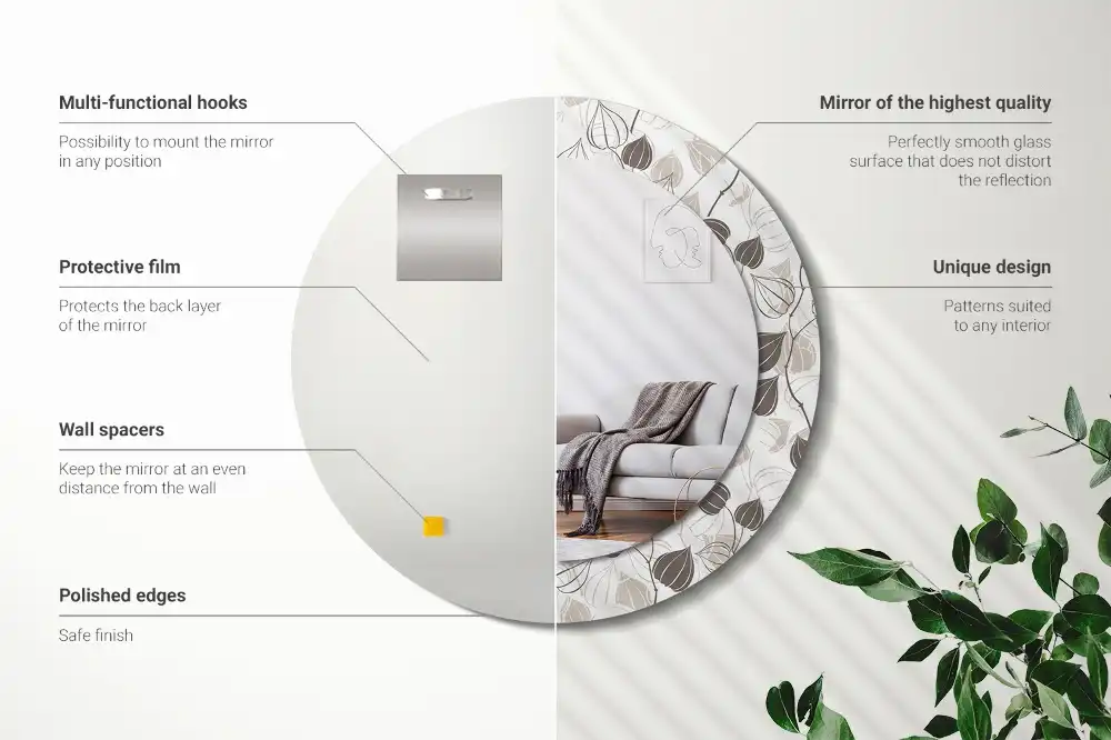 Miroir rond imprimé abstrait floral