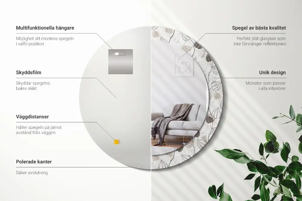 Miroir rond imprimé abstrait floral