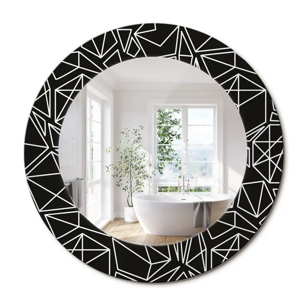 Miroir rond cadre imprimé motif géométrique