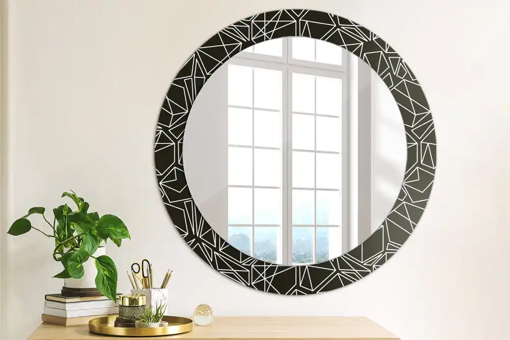 Miroir rond cadre imprimé motif géométrique