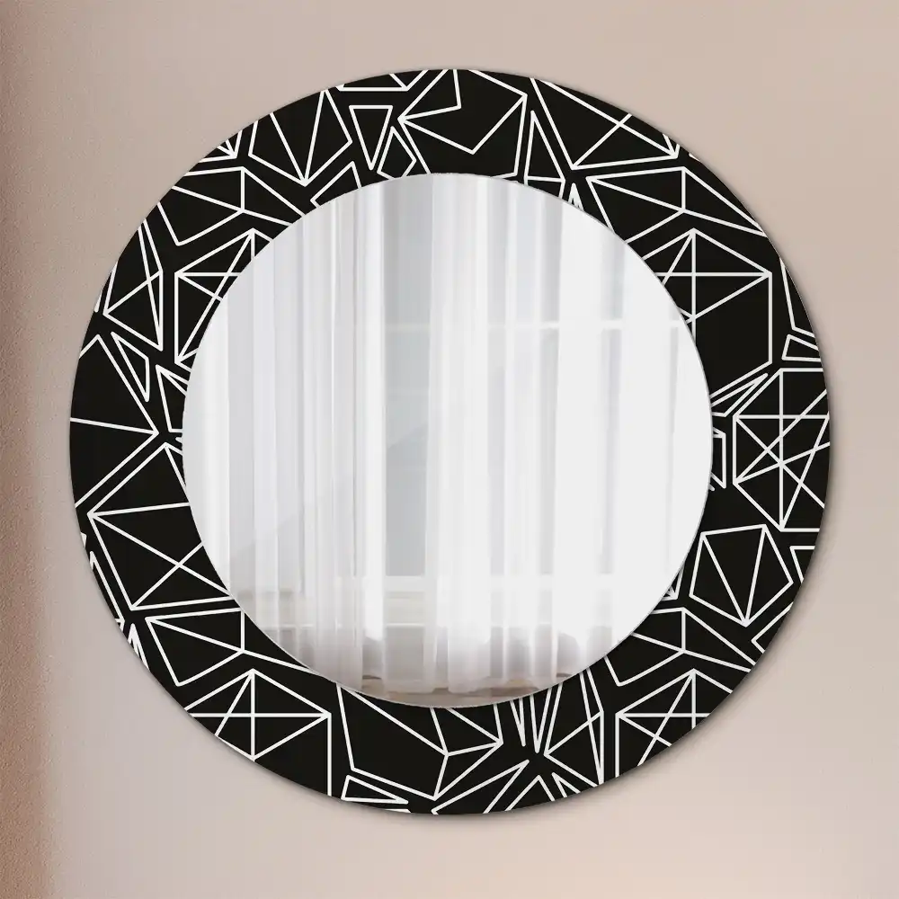 Miroir rond cadre imprimé motif géométrique