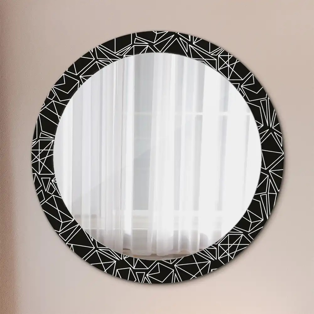 Miroir rond cadre imprimé motif géométrique