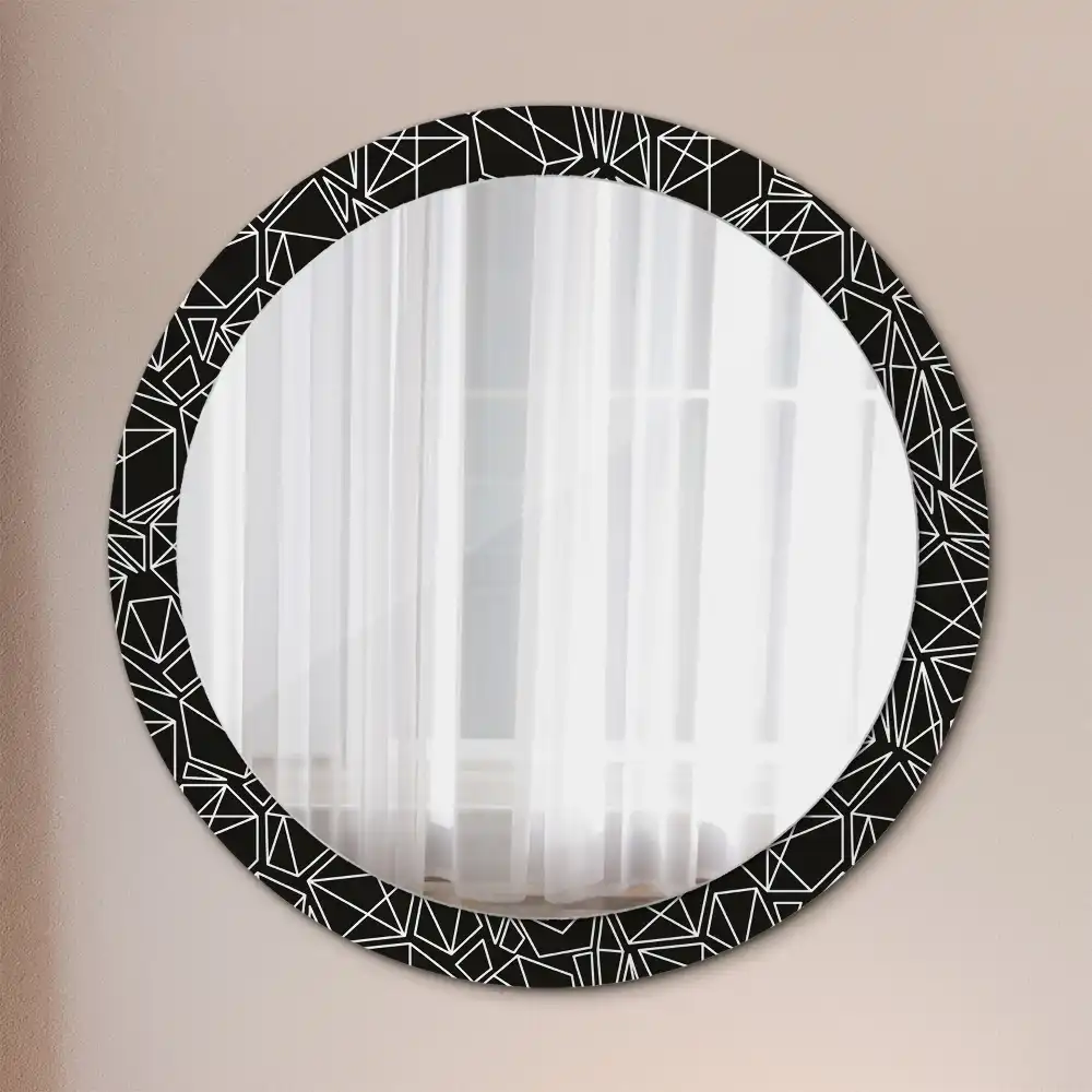 Miroir rond cadre imprimé motif géométrique