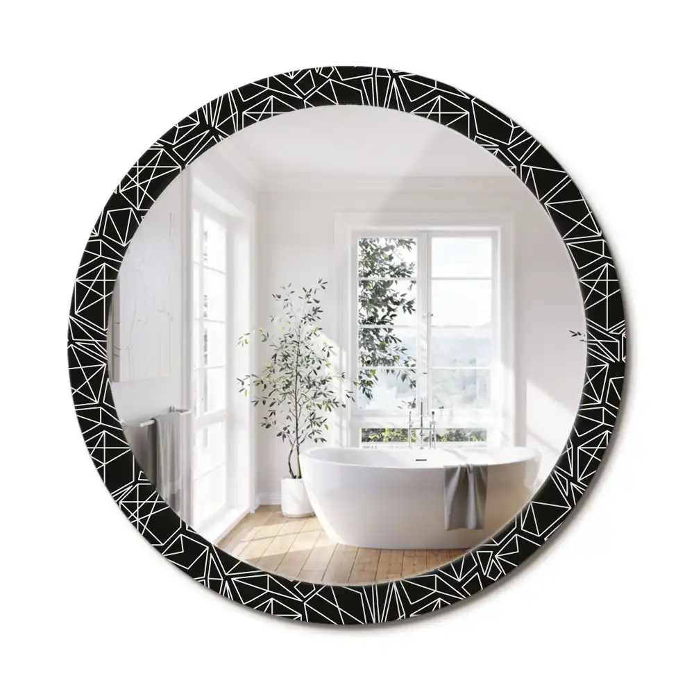 Miroir rond cadre imprimé motif géométrique