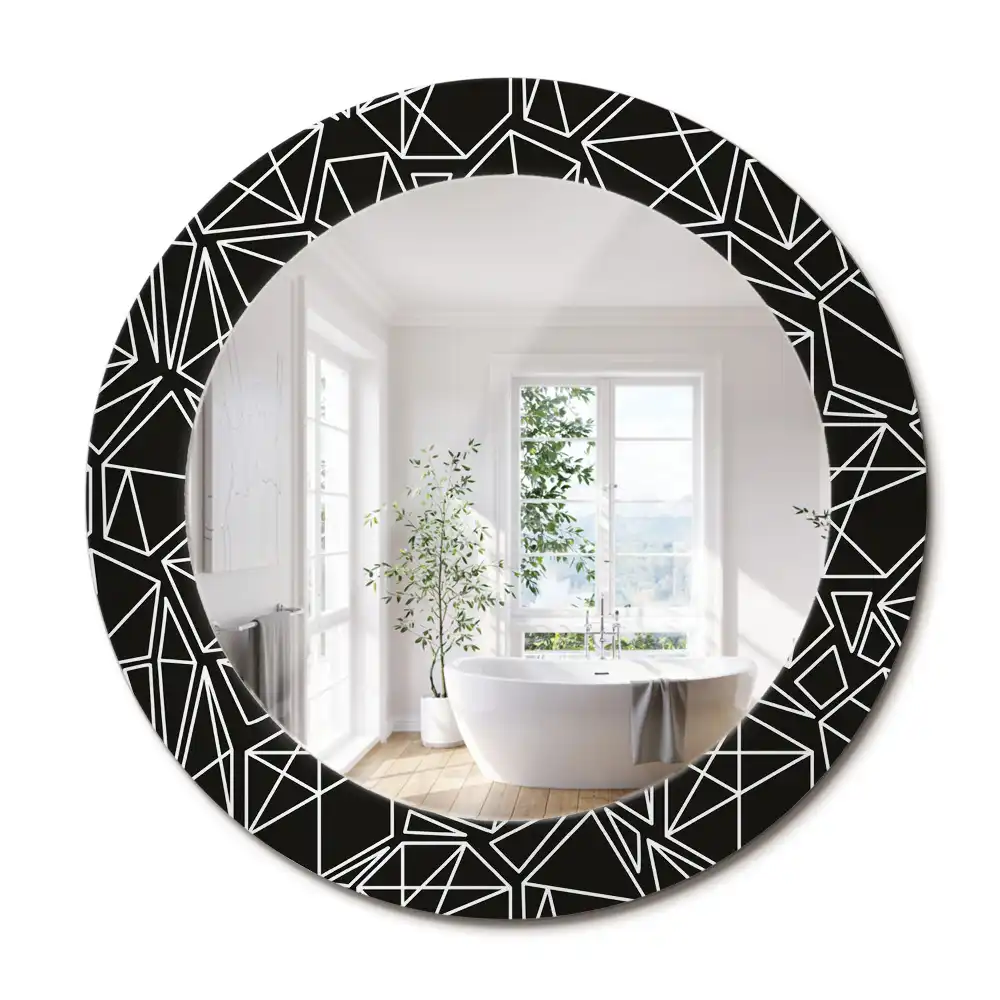 Miroir rond cadre imprimé motif géométrique