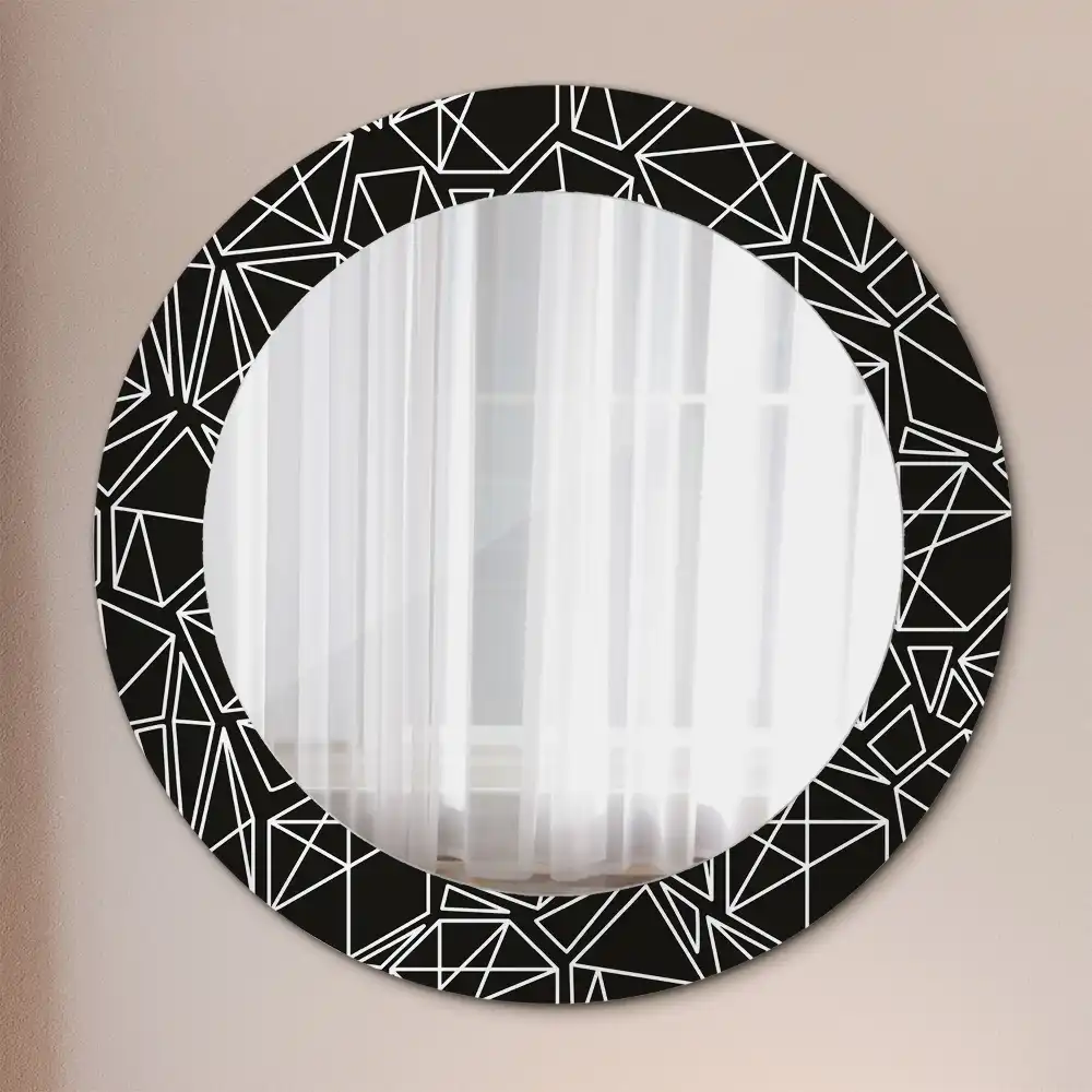 Miroir rond cadre imprimé motif géométrique
