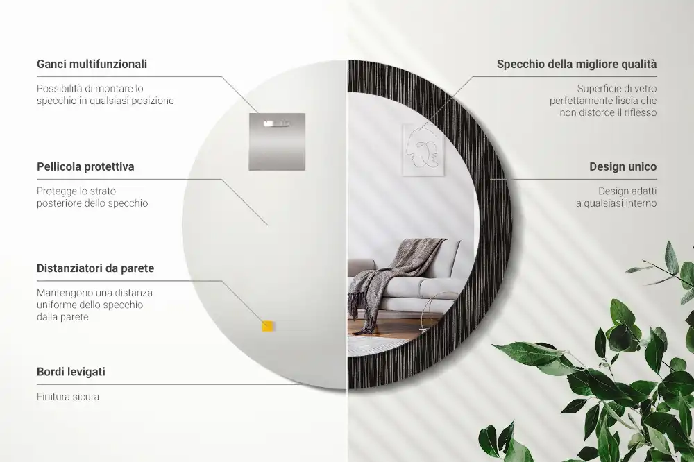 Miroir rond cadre avec impression motif abstrait