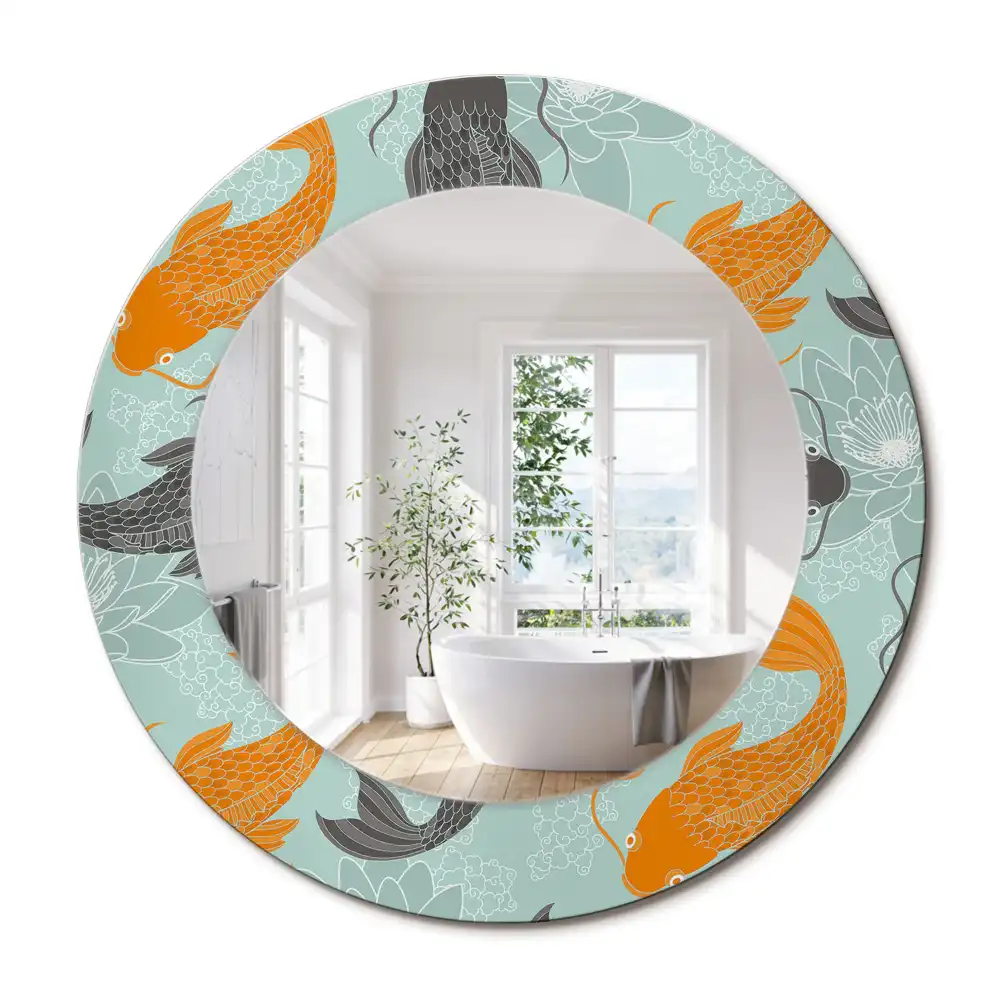 Miroir rond avec décoration carpe koi