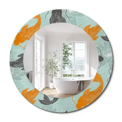 Miroir rond avec décoration carpe koi