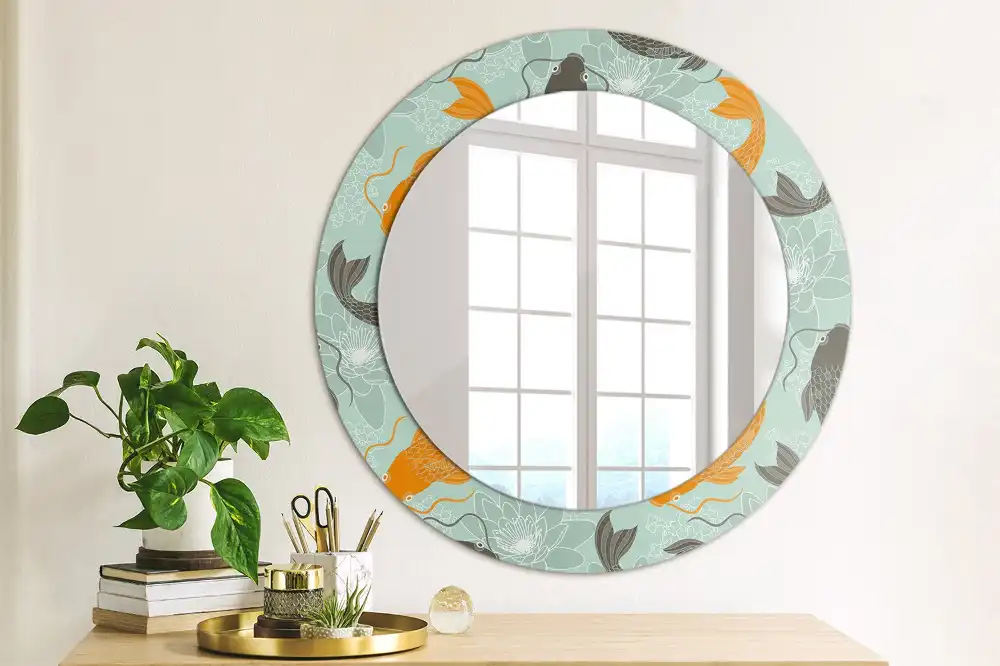 Miroir rond avec décoration carpe koi