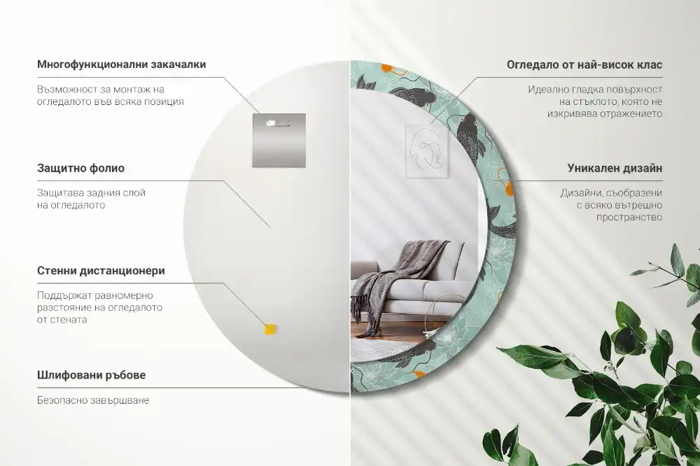 Miroir rond avec décoration carpe koi