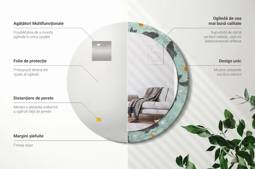 Miroir rond avec décoration carpe koi