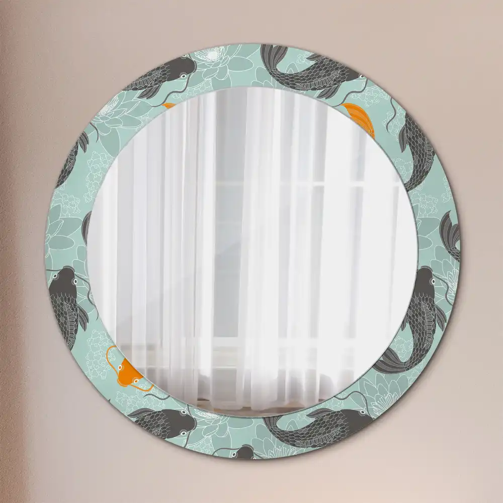Miroir rond avec décoration carpe koi