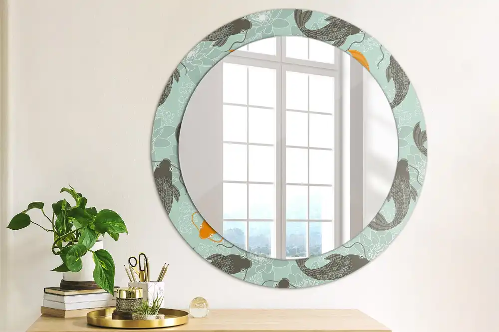 Miroir rond avec décoration carpe koi