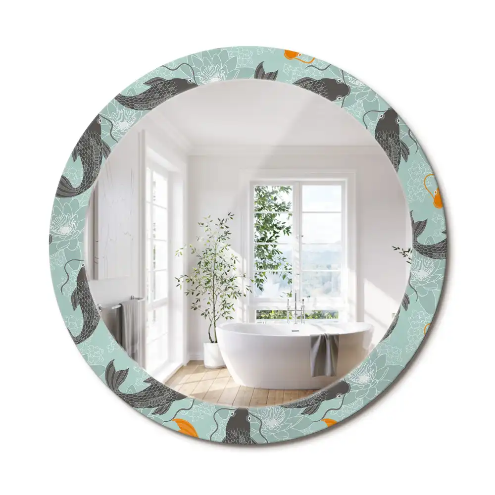 Miroir rond avec décoration carpe koi