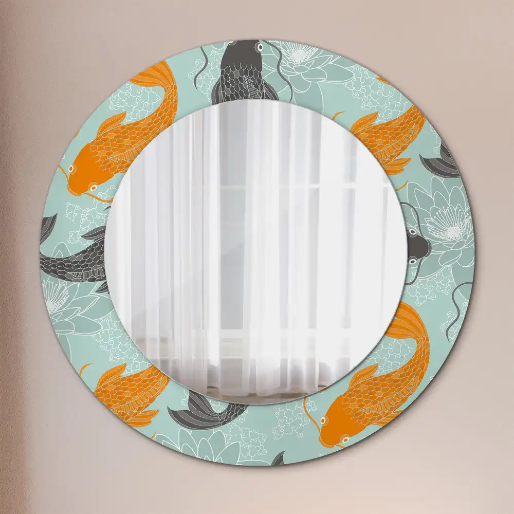 Miroir rond avec décoration carpe koi