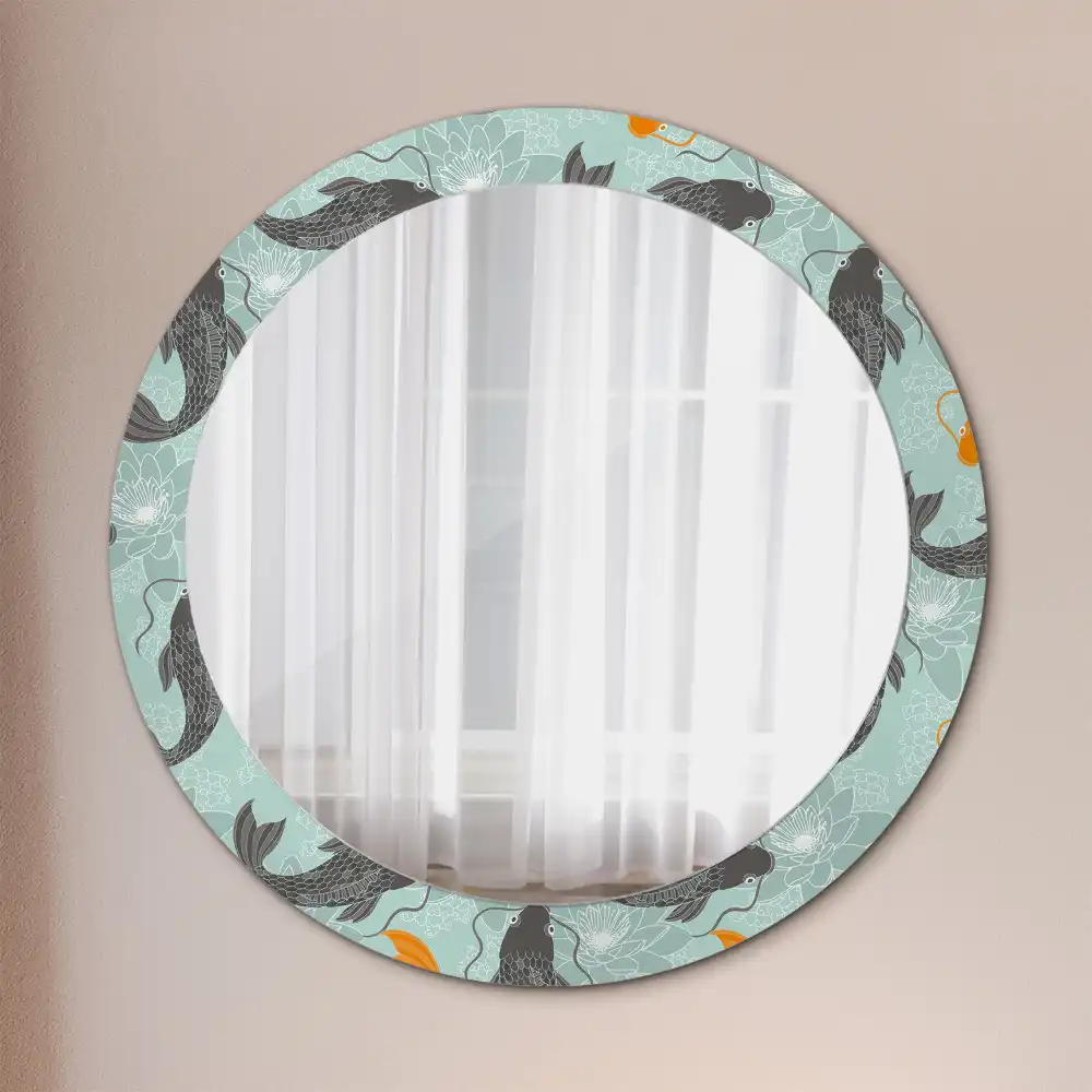 Miroir rond avec décoration carpe koi