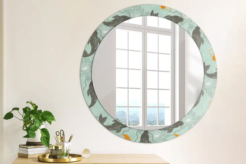 Miroir rond avec décoration carpe koi